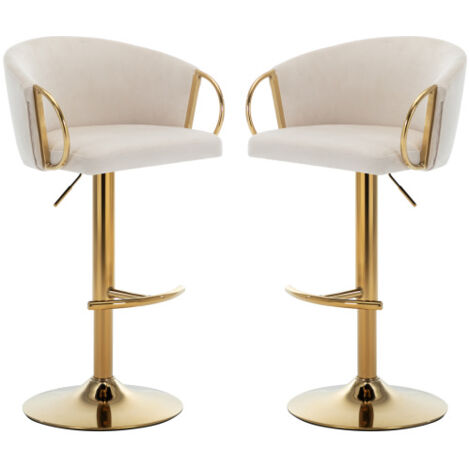 2er Set Esszimmerstuhl Samt Barstuhl Sessel Wohnzimmer Schlafzimmer Drehstuhl Rundgestell Beige Loungesessel