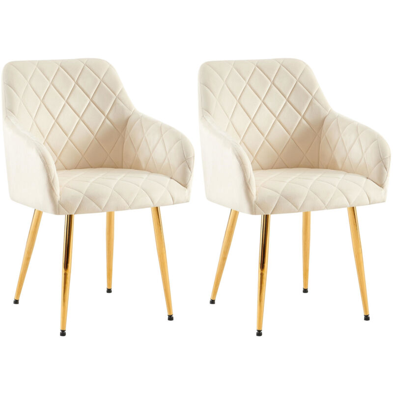 Clp - 2er Set Esszimmerstühle Monett Samt Creme Metall Gold