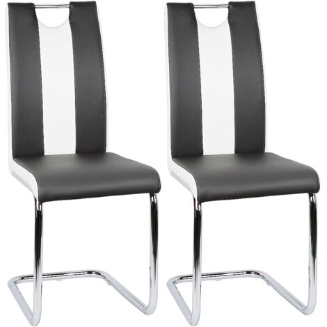 2er Set Esszimmerstuhl,Schwingstuhl,Kunstleder,für Esszimmer, Wohnzimmer & Küche,Schwarz+Weiß