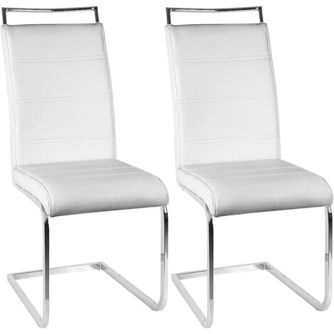 2er Set Esszimmerstuhl,Schwingstuhl,Kunstleder,für Esszimmer, Wohnzimmer & Küche,Weiß