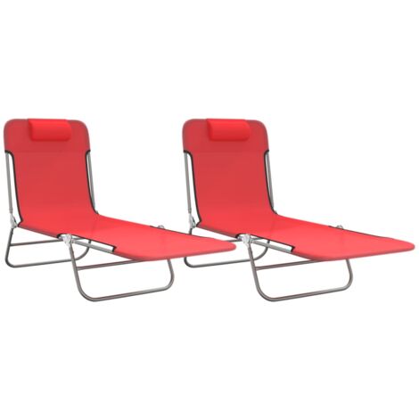 2er-Set Faltliegestühle rot Textilene und Stahl