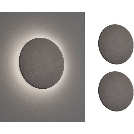 2er SET flache LED Innen Wandleuchten aus Naturschiefer, Ø 20cm