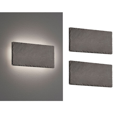 2er SET flache LED Innen Wandleuchten aus Naturschiefer, Breite 25cm