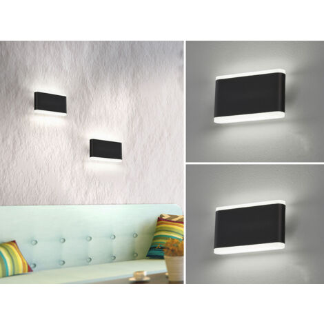 2er SET flache LED Wandlampen Schwarz für Innen & Außen, Breite 17,5cm
