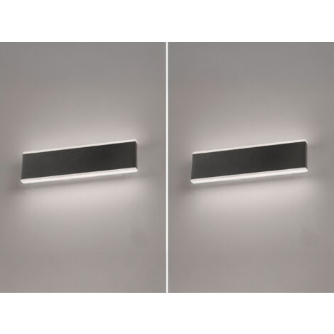 2er SET flache LED Wandlampen Schwarz mit Schalter, Breite 30,5cm