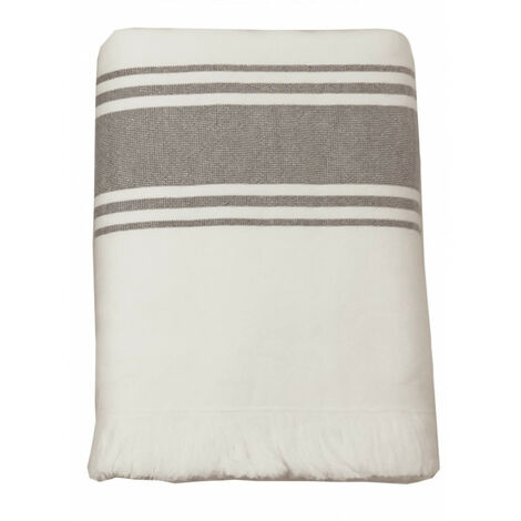 2er-Set Foutas Mykonos 90 x 185 cm + geschnittene Fransen / Eine Seite Leinen, eine Seite Bouclé Südwind - Kieselstein - 2er-Set Foutas Mykonos 90 x 185 cm