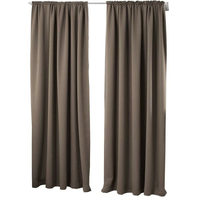 2er Set Gardine blickdicht 250 g/m² mit Kräuselband Taupe 135x245 cm - Woltu