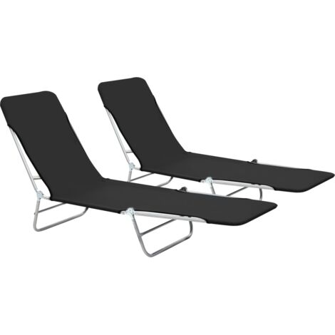 2er Set Gartenliegen Sonnenliegen Klappliegen Relaxliegen für Garten, Balkon und Terrrasse Stahl und Stoff Schwarz DE35552 BonneVie