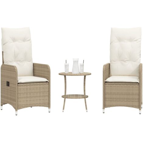 2er Set Gartenliegestühle mit Tisch Beige Rattan