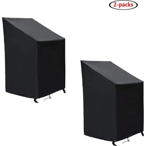 2er-Set Gartenstuhlhussen, strapazierfähig, wasserdicht, stapelbar, 210D Oxford-Gewebe, Schwarz, 120 x 65 x 65/80 cm
