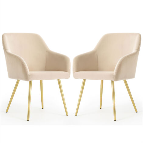 2er Set Glatte Velours Esszimmerstühle ESTELLE Beige mit goldenen Beinen