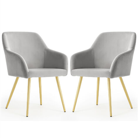 2er Set Glatte Velours Esszimmerstühle ESTELLE Grau mit goldenen Beinen