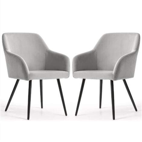 2er Set Glatte Velours Esszimmerstühle ESTELLE Grau mit schwarzen Beinen