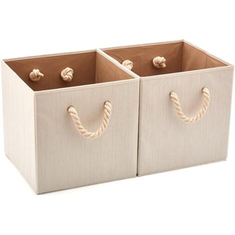 2er-Set große, stapelbare Aufbewahrungsboxen aus Stoff mit Griffen aus Baumwollseil, Organizer-Box für Kinderzimmer, Kleidung, Spielzeug – 32 x 32 x 32 cm / Beige