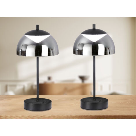 2er SET kabellose Tischlampen Schwarz / Rauchglas mit Touchdimmer, Höhe 35cm