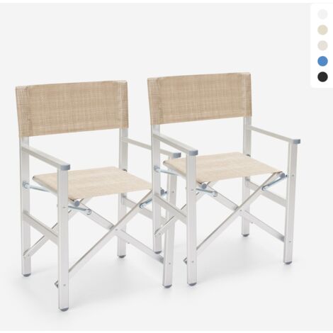 BEACH AND GARDEN DESIGN 2er Set klappbare Strandstühle Klappstühle aus Aluminium Regista Gold - Beige
