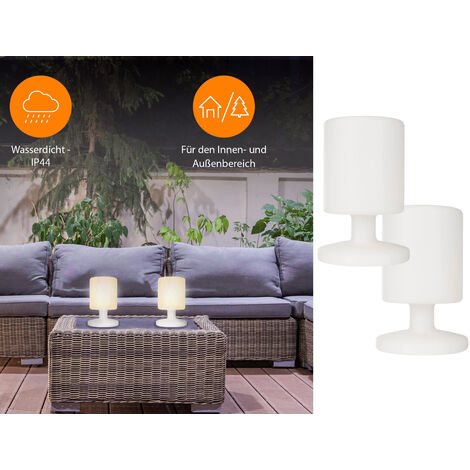 2er SET kleine Akku LED Tischleuchten Outdoor, dimmbar Höhe 25,5cm