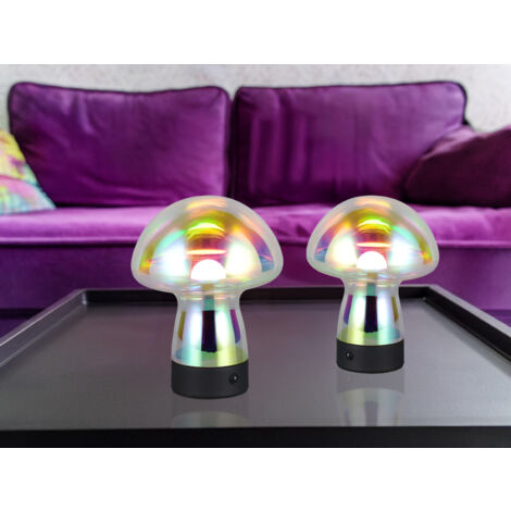 2er SET kleine Akku Tischleuchten aus irisierendem Glas, Höhe 18cm