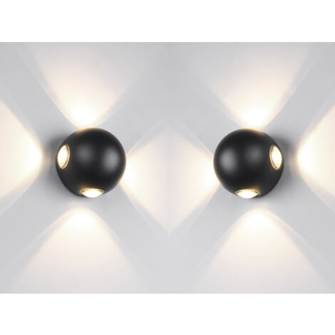 2er SET kleine LED Außenwandleuchten 4 flammig, Kugel in Schwarz Ø 10cm
