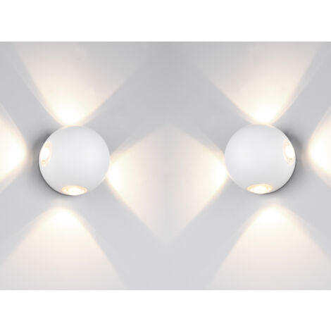2er SET kleine LED Außenwandleuchten 4 flammig, Kugel in Weiß Ø 10cm