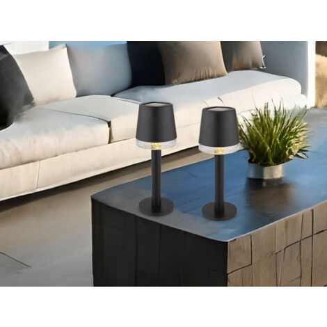 2er Set Kleine LED Outdoor Solar Tischleuchten in Schwarz, Höhe 21,5cm