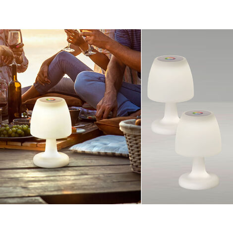 2er SET kleine Outdoor Akku Tischlampen 26cm ohne Kabel - dimmbar & RGB