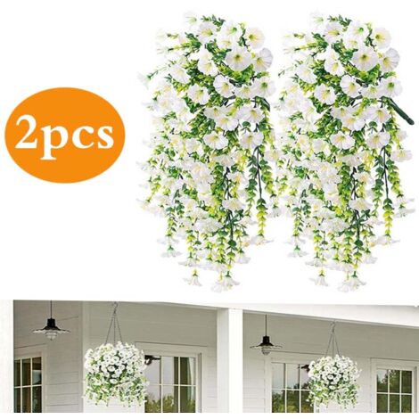 2er-Set Künstliche Hängende Prunkwinden - 75 cm - Künstliche Blumengirlande - Wohnungs-, Garten- & Hochzeitsdekoration - Hängende Kunstblumen (Weiß)