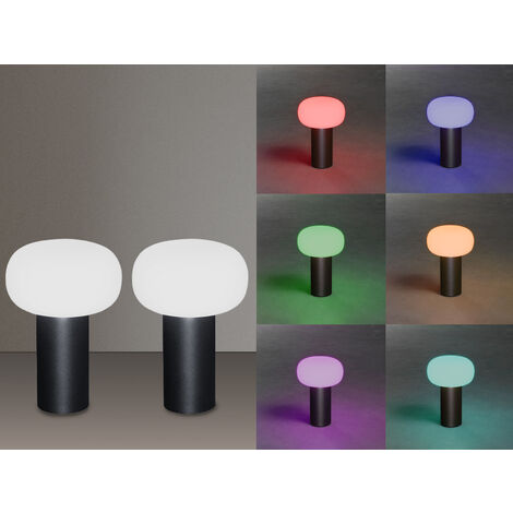 2er Set LED Akku Outdoor Tischleuchten mit RGB Farbwechsel, Schwarz Höhe 19cm