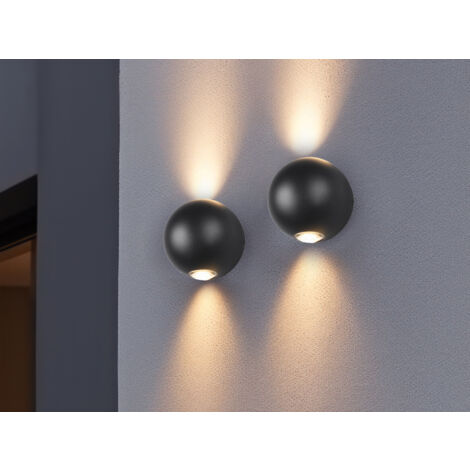 2er Set LED Außenwandleuchten Up and Down, Kugel in Schwarz Ø 10cm