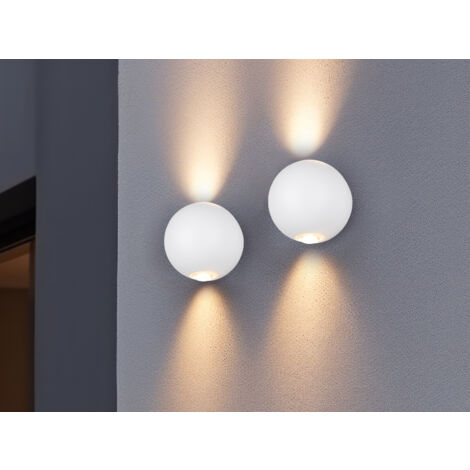 2er Set LED Außenwandleuchten Up and Down, Kugel in Weiß Ø 10cm