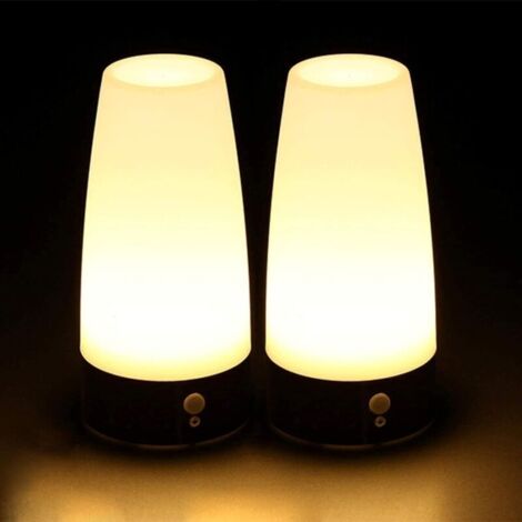 2er Set LED Bewegungsmelder Tischleuchte Nachtlicht LED-Tischlampe mit kabellosem PIR-Bewegungssensor verwenden 3x 1,5VAAA Batterie[Energieklasse A+] (Rund)