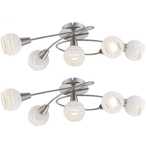 2er SET LED Deckenlampen 5-flammig, Glasschirme satiniert, Breite 62,4cm
