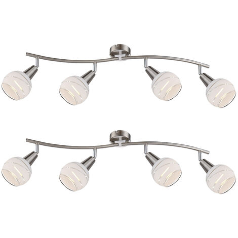 2er Set LED Deckenstrahler 4-flammig, Glasschirme satiniert, Breite 70cm