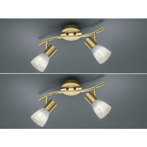 2er SET LED Deckenstrahler Messing 2-flammig mit Glasschirmen, Breite 33cm