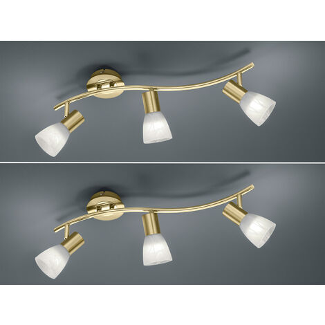 2er SET LED Deckenstrahler Messing 3-flammig mit Glasschirmen, Breite 55cm