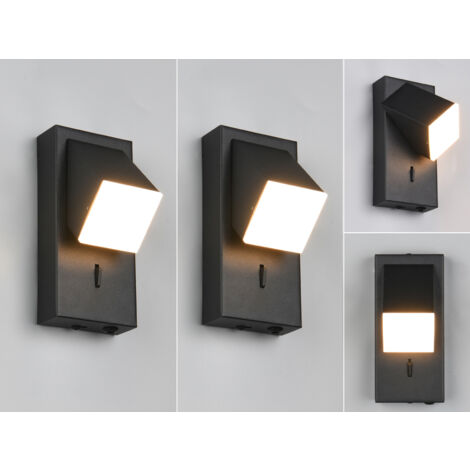 2er SET LED Innen Wandleuchten schwenkbar mit Schalter, Schwarz, Höhe 15cm