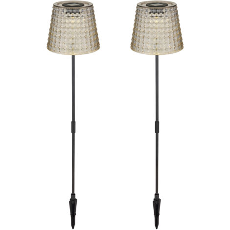2er Set LED Solar Erdspießleuchten Rauchfarbig, Höhe 60cm