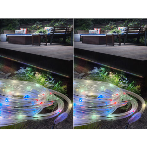 2er Set LED Solar Lichtschlauch für Außen mit RGB Beleuchtung, Länge 4,9 Meter