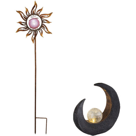 2er Set LED Solar Steck Lampen Sonne Mond Design Garten Weg Leuchten rost Außen Beleuchtung