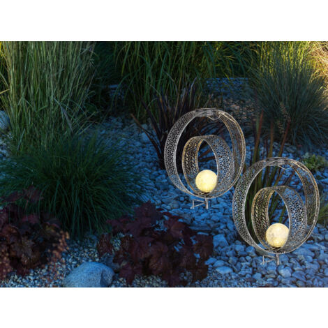 2er Set LED Solarleuchten Dekorstanzungen in Silber & Glaskugel, H 42cm