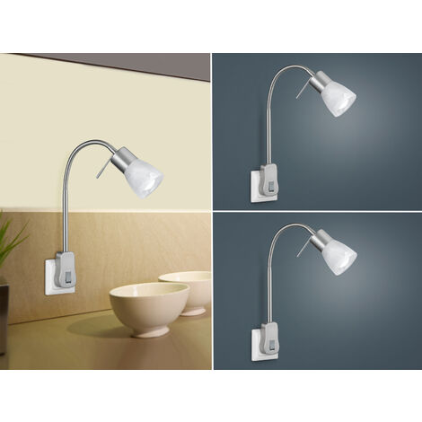 2er Set LED Steckerspots mit Schalter und Flexarm, Silber Höhe 40cm