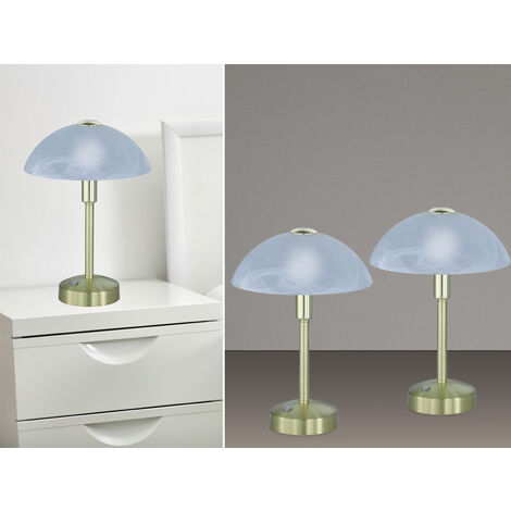 2er Set LED Tischleuchten dimmbar, Messing mit Glasschirm, Höhe 30cm