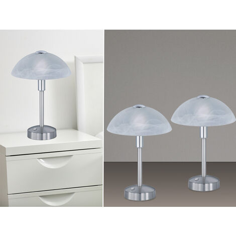 2er Set LED Tischleuchten dimmbar, Silber mit Glasschirm, Höhe 30cm