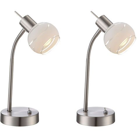 2er Set LED Tischleuchten ELLIOTT flexibel Glasschirm satiniert, Höhe 34cm