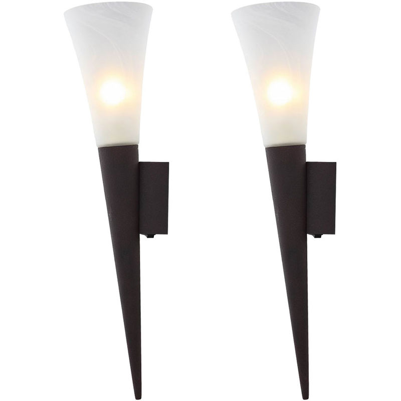 Etc-shop - 2er Set LED Wand Fackeln Wohn Ess Zimmer Flur Lampen Alabaster Glas Strahler Leuchten Rost Farben