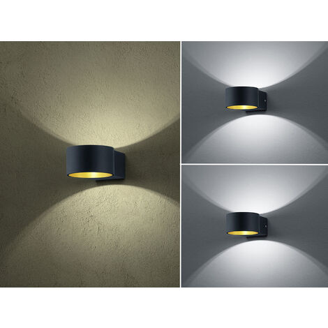 2er SET LED Wandlampen Schwarz / Gold mit Up and Down Licht, Ø 10,5cm