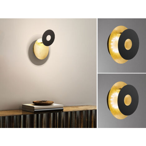 2er SET LED Wandlampen Schwarz Gold oval, Ring verstellbar, Höhe 18cm