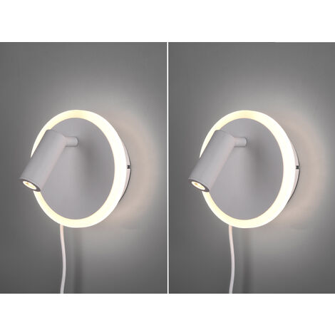 2er SET LED Wandlampen Weiß mit Leselampe & Stecker, Ø 15cm