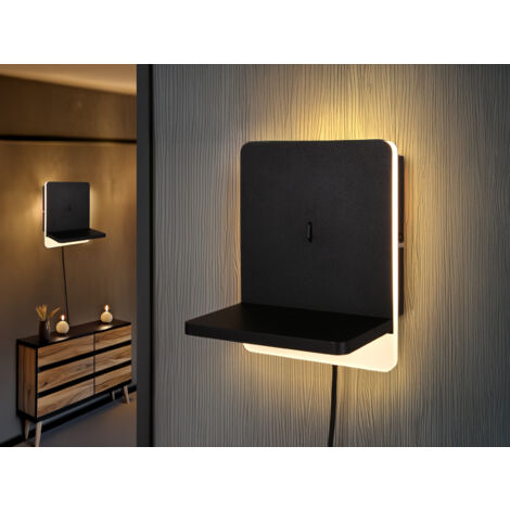 2er Set LED Wandleuchten Schwarz mit Stecker, Schalter & Ladefunktion, Höhe 20cm