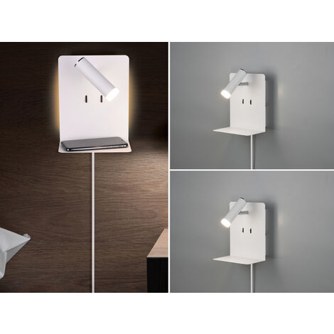 2er Set LED Wandspots Weiß mit Schalter, Stecker, USB Ladefunktion, Breite 16cm
